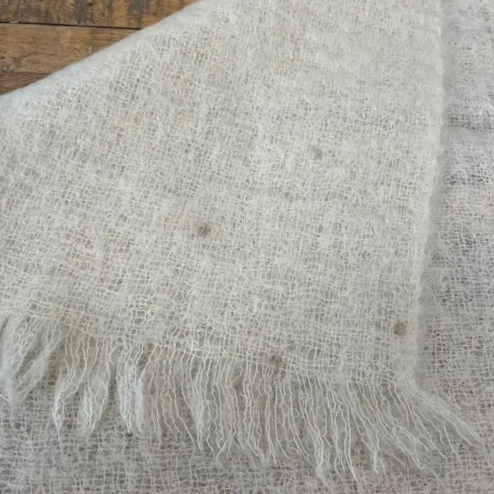 Vintage Handwoven Mohair Wool Fringed Scarf 25